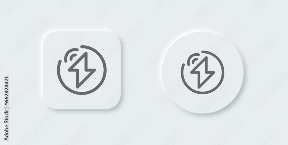Thunder line icon in neomorphic design style. Lightning signs vector illustration. Thunder line icon in neomorphic design style. Lightning signs vector illustration.