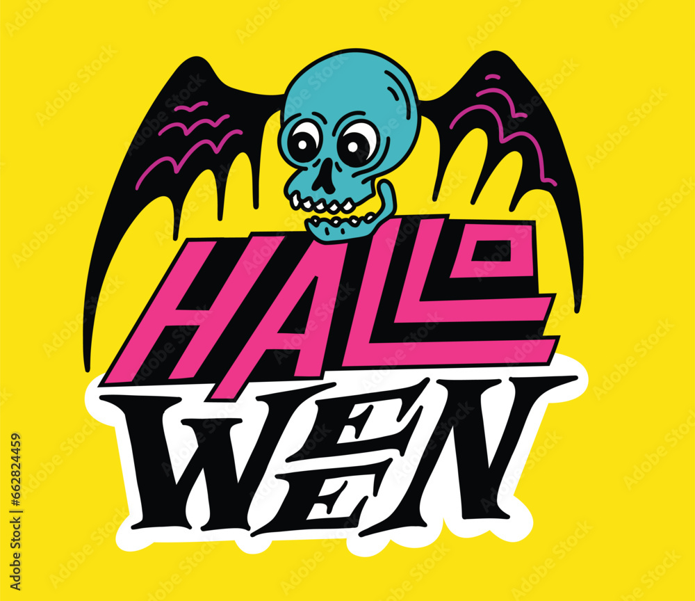 Fototapeta premium Halloween lettering vector illustration with a skull