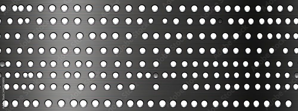 Seamless perforated metal dot grid pattern. Metallic industrial steel grate with punched holes background texture overlay or displacement, bump or height map - obrazy, fototapety, plakaty 