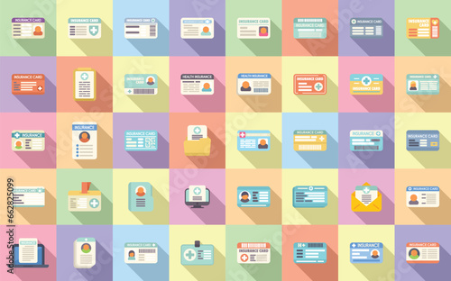 Insurance card icons set flat vector. Hospital health. Insure body finance