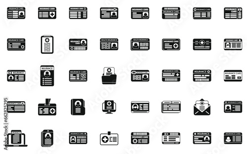 Insurance card icons set simple vector. Hospital health. Insure body finance
