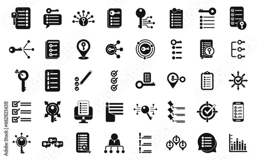 Key points icons set simple vector. Path process. Escape find choice