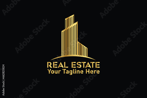 Luxury gold real estate logo with a building