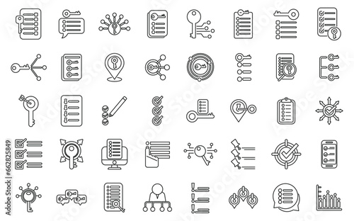 Key points icons set outline vector. Path process. Escape find choice
