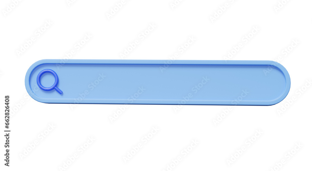 Minimal blank search bar blue on isolated background. SEO or Search Engine Optimization, Find via keyword interest on internet and social media. Information networking concept. 3d render illustration - obrazy, fototapety, plakaty 