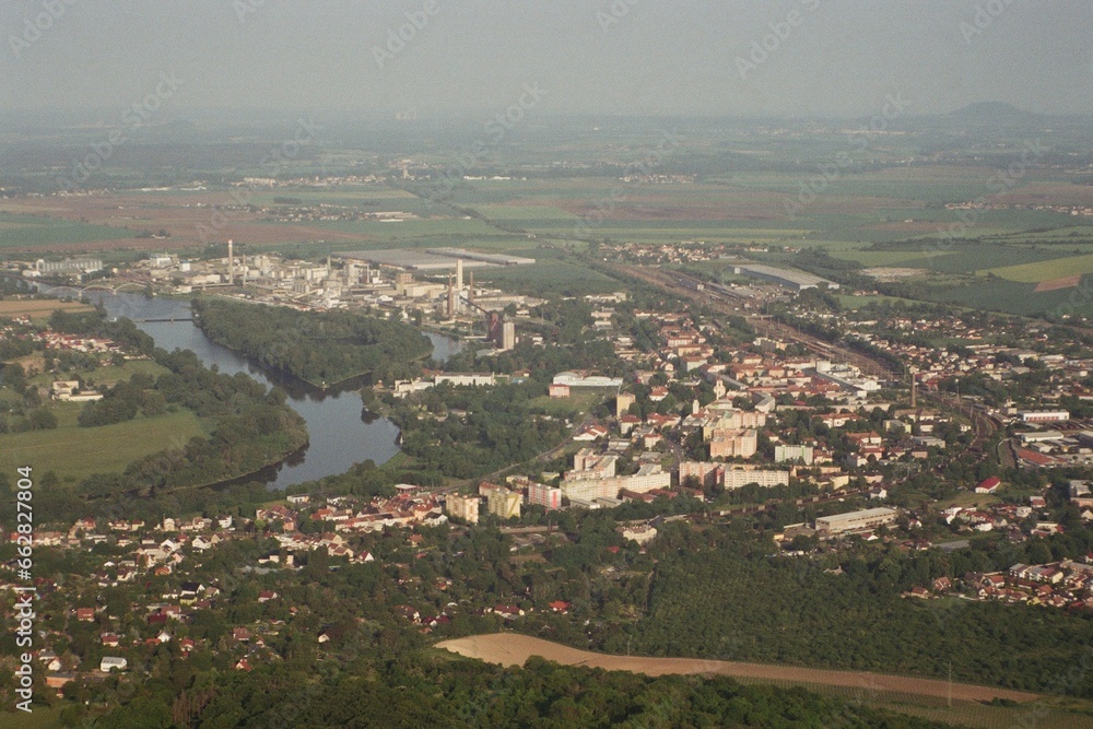Lovos, Czechia - May 24, 2023: view of city of Lovosice - analog
