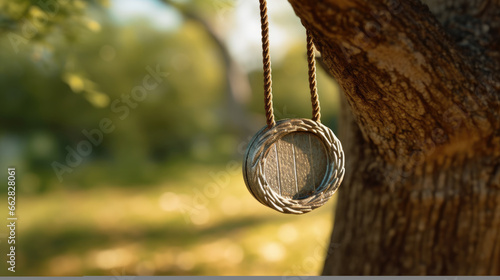 Closeup photo of swing on tree