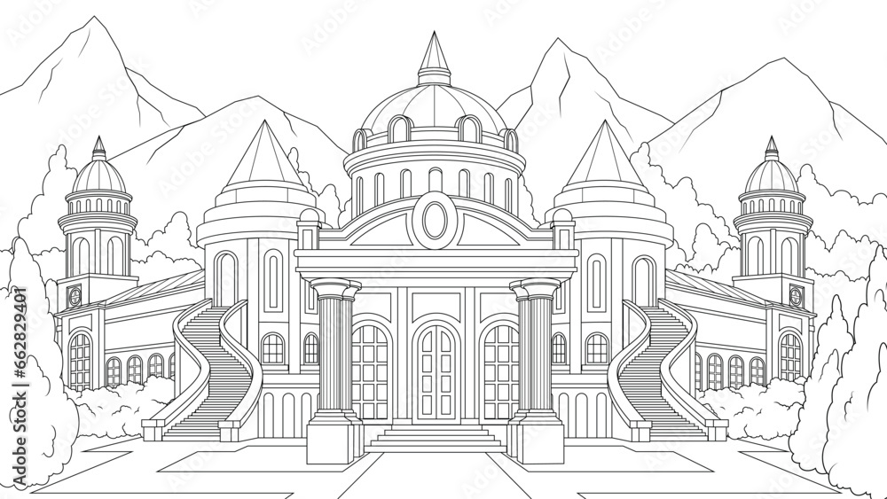 Vector illustration, beautiful historical palace castle