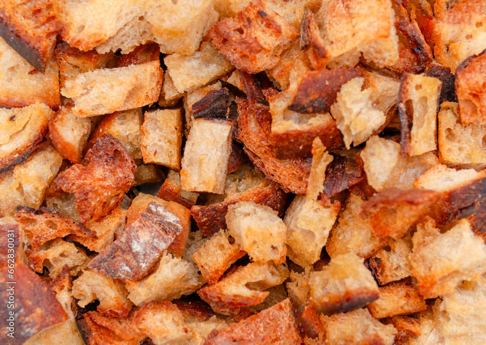 fried croutons as background. Full frame image