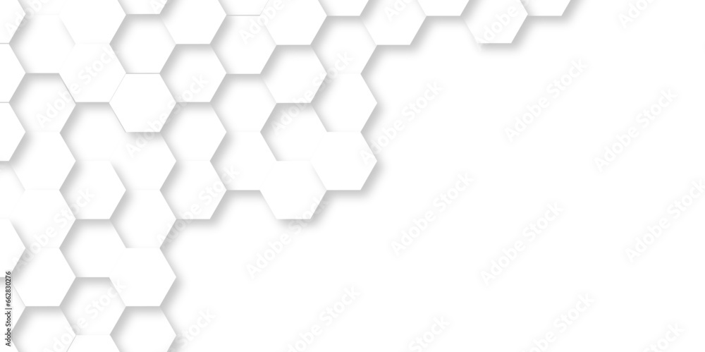 Obraz premium Abstract background with hexagon and white Hexagonal Background. Luxury White Pattern. Vector Illustration. 3D Futuristic abstract honeycomb mosaic white background. geometric mesh cell texture.