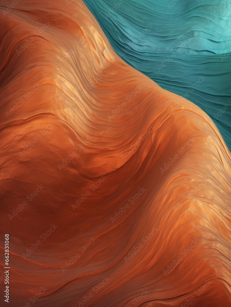Obraz premium Copper Patina Creative Abstract Wavy Texture. Flowing Digital Art Decoration. Abstract Realistic Surface Vertical Background. Ai Generated Vibrant Curly Pattern.