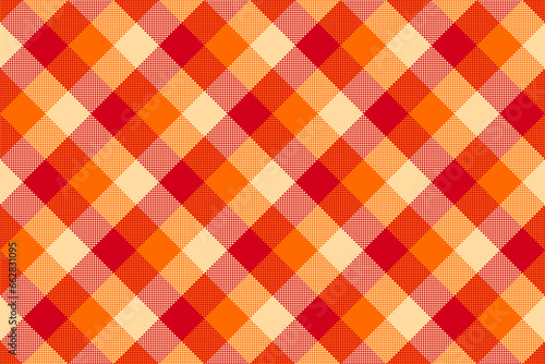 Autumn Plaid patten background. Vector fall checkered red, orange and yellow plaid textured background. Traditional diagonal fabric print. Flannel plaid texture for fashion, print, Halloween design