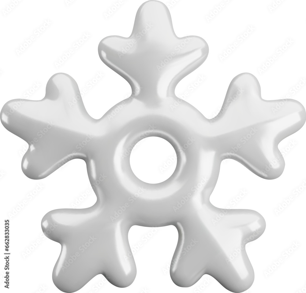 Obraz premium Vector 3d Silver snowflake icon on white background. Cute realistic Christmas, New year and winter sparkling metal snow symbol. 3d render snowflake Illustration for print, decoration, greeting card