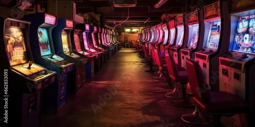 Rows of old arcade machines , concept of Nostalgic gaming