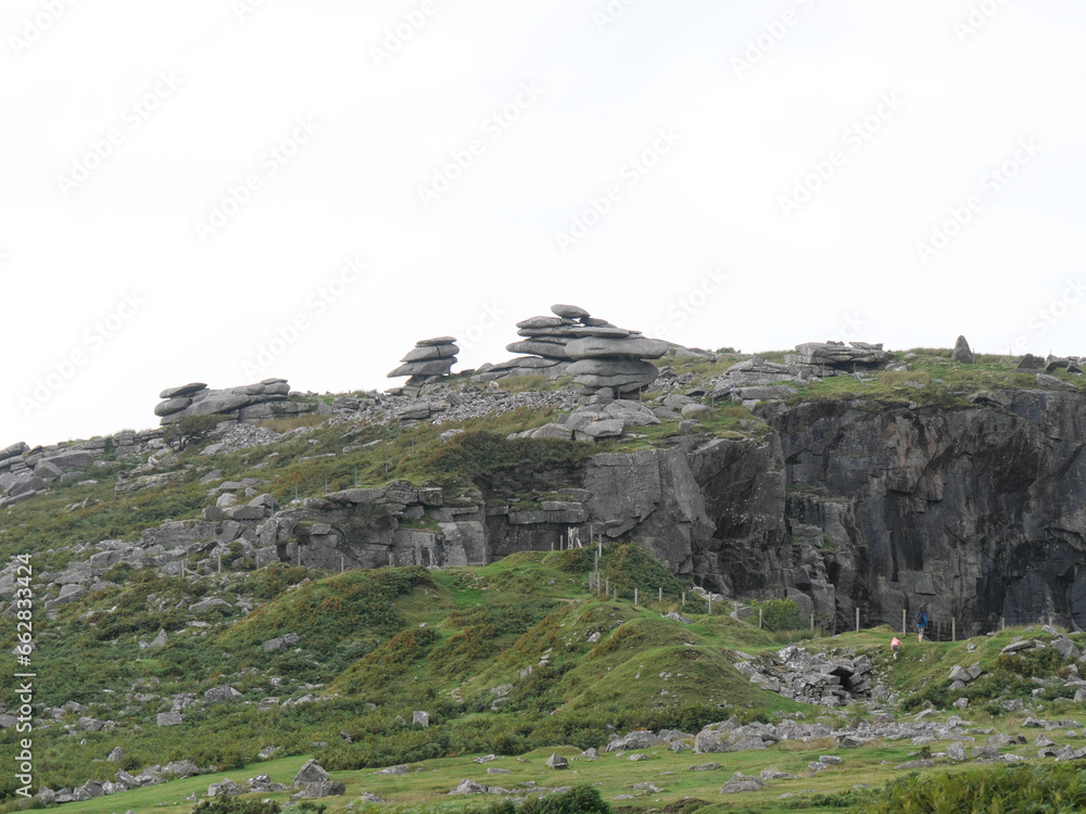 Die Käsepresse Cheese Wring eine Felsformation aus gestapelten Steinen im Bodmin Moor England Die Käsepresse Cheese Wring eine Felsformation aus gestapelten Steinen im Bodmin Moor England