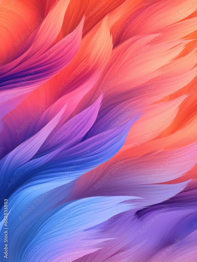 Holo Fur Creative Abstract Wavy Texture. Flowing Digital Art Decoration. Abstract Realistic Surface Vertical Background. Ai Generated Vibrant Curly Pattern.
