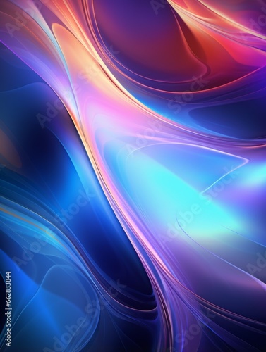Holo Glass Creative Abstract Wavy Texture. Flowing Digital Art Decoration. Abstract Realistic Surface Vertical Background. Ai Generated Vibrant Curly Pattern.