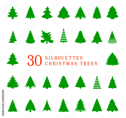 30 silhouettes of Christmas trees