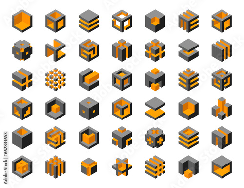 Cube logo vector design.  Cubes 3d set template graphic elements.