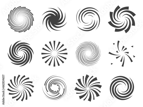 Spiral and swirl motion twisting circles design element set