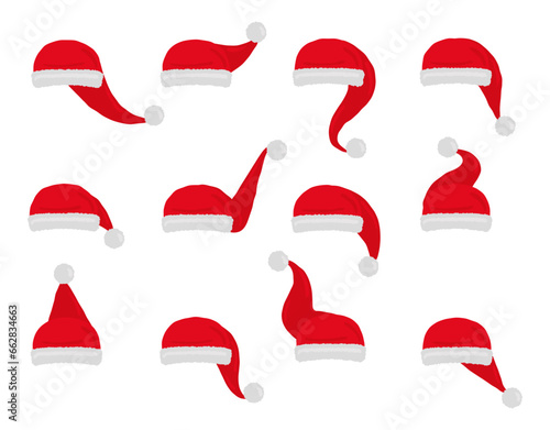 Santa hat vector. Set christmas red hats isolated on white.