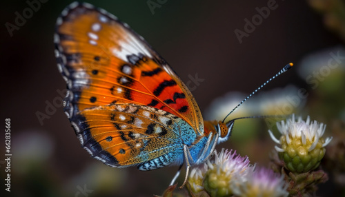 Vibrant red admiral butterfly spotted on yellow flower outdoors © Stockgiu