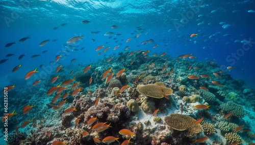 Vibrant underwater seascape showcases natural beauty of multi colored coral reef
