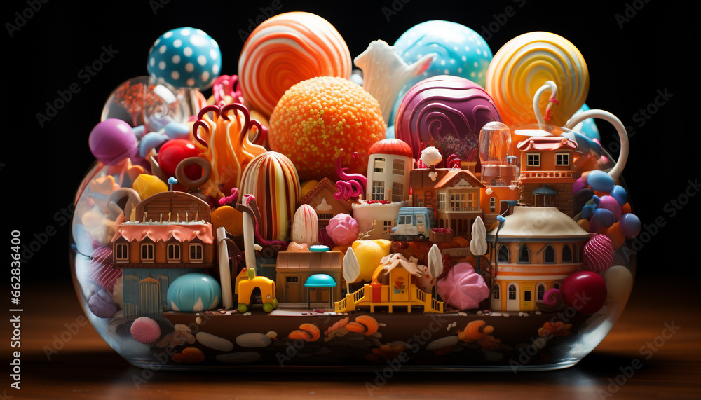 Fototapeta premium Wooden toy ball brings joy to children during winter festivities generated by AI