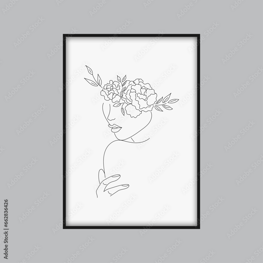Woman’s body one line drawing on white isolated background. Black one line art. Vector illustration.