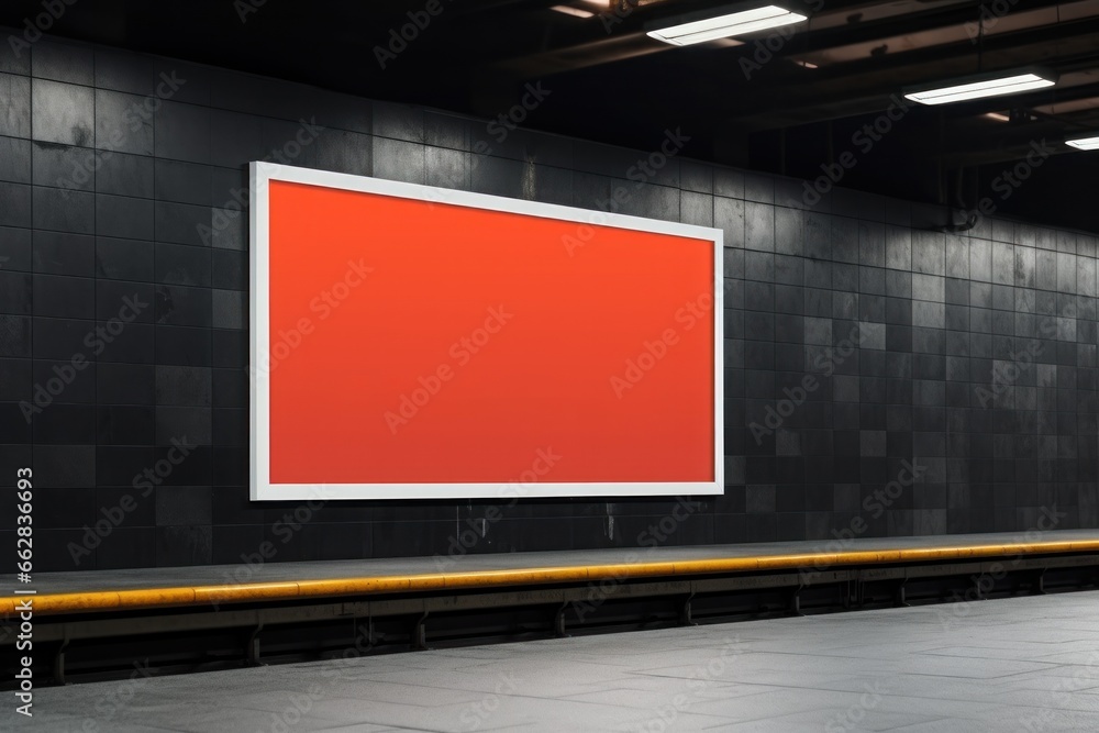 Blank advertising billboard mockup inside subway station. Generative AI. Blank advertising billboard mockup inside subway station. Generative AI.