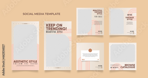 social media template banner blog fashion sale promotion. fully editable instagram and facebook square post frame puzzle organic sale poster. brown beige vector background