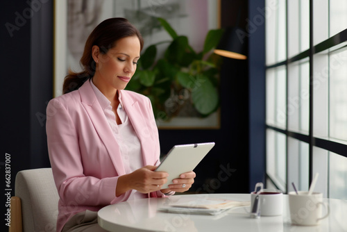 Business Woman Working On A Digital Tablet