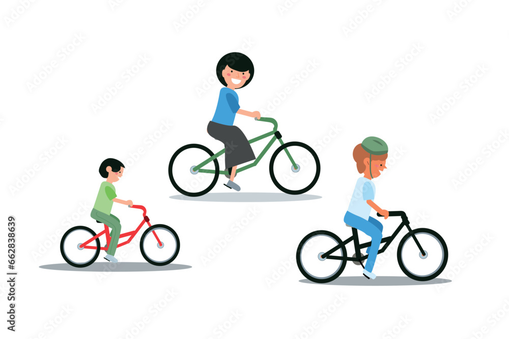 family bike ride outdoor - mom an sun, grandmother family bike ride outdoor - mom an sun, grandmother