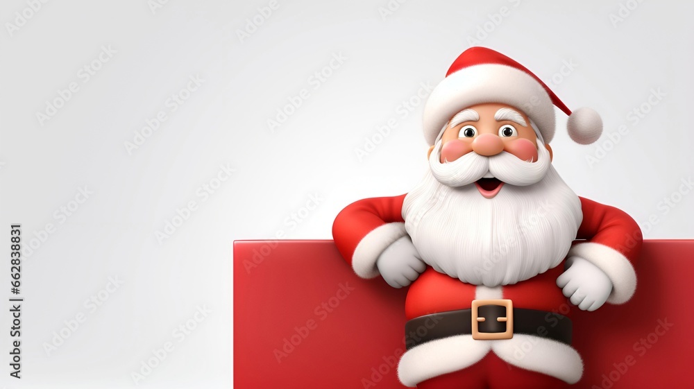 Cute Santa Claus with Blank Banner Template on Solid Background Cute Santa Claus with Blank Banner Template on Solid Background