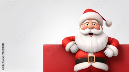 Cute Santa Claus with Blank Banner Template on Solid Background