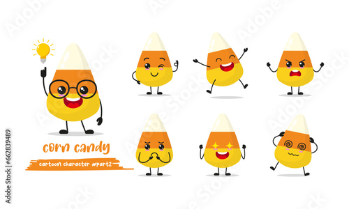 cute corn candy cartoon with many expressions. sweet different activity pose vector illustration flat design set.	