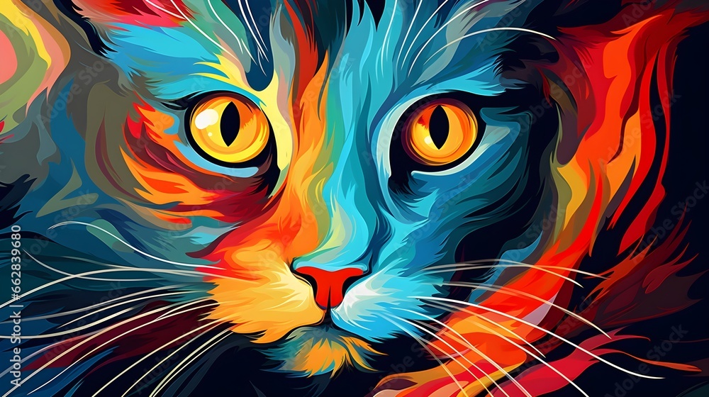 A closeup colorful digital painting of a british shourhair  cat  - Generative AI