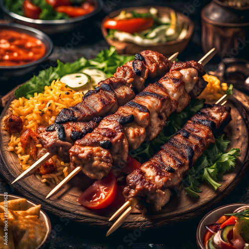 barbecue large size 
meat on a plate for menu, restaurant website, advertising billboard, large size image, meat dish good quality