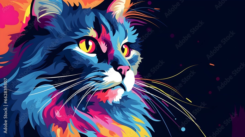 A closeup colorful digital painting of a Maine Coon cat  - Generative AI