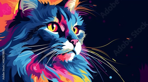 A closeup colorful digital painting of a Maine Coon cat - Generative AI