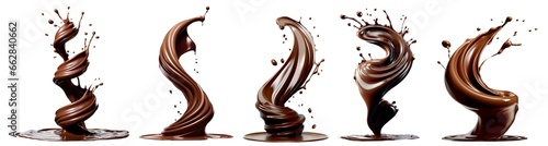 Brown chocolate liquid paint milk splash swirl wave on transparent background cutout, PNG file. Many assorted different design. Mockup template for artwork graphic design