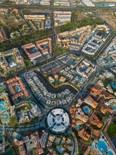aerial view of Costa Adeje hotels and resorts with Plaza Del Duque shopping mall