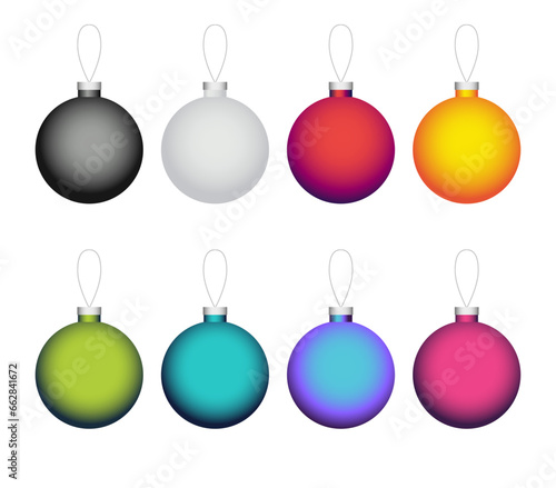 Set of colored shiny Christmas balls isolated on a white background. Vector illustration.