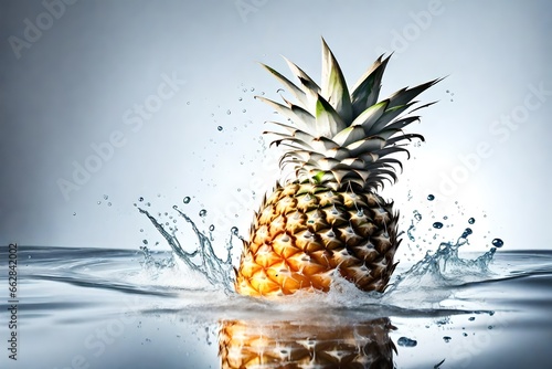 pineapple in water splash with white background.