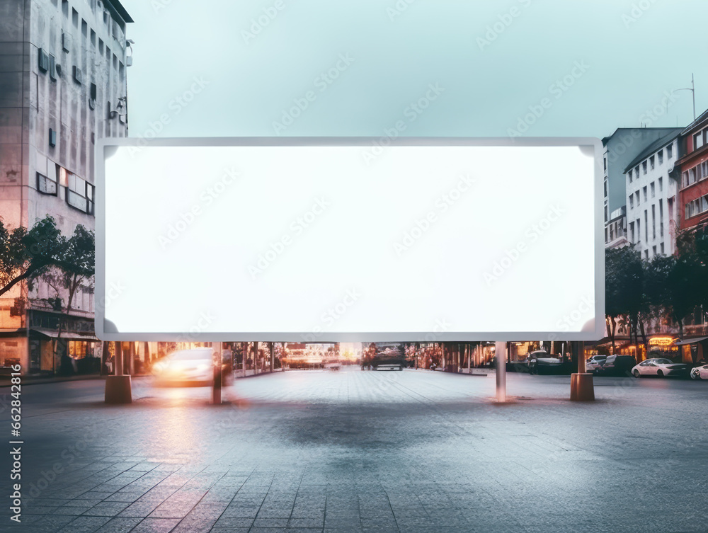 Blank billboard on the street at night. Mock up. Generative AI Blank billboard on the street at night. Mock up. Generative AI