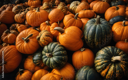 Close up photograph of a pumpkin harvest 