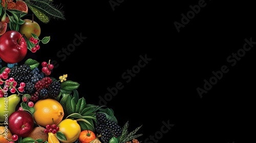 Fresh Fruits on Isolated Black Background