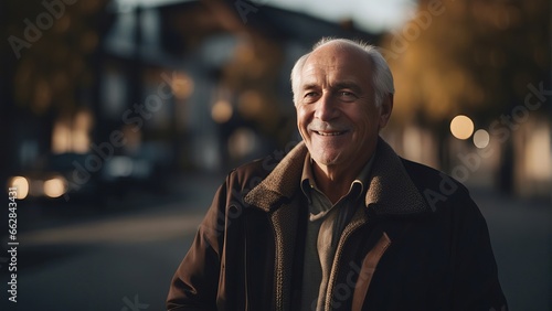 Senior caucasian man smiling to camera outdoors © adi