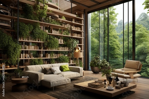 Create an eco-friendly interior design for a sustainable home