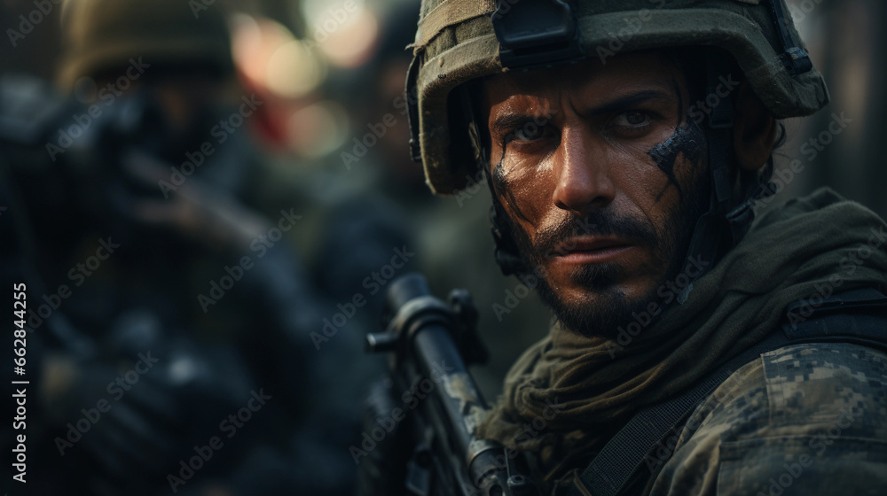 close up soldier with army in the conflict war close up soldier with army in the conflict war